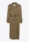 Miu Miu Raw-cut Maxi Trench Coat In Green
