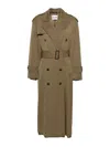 Miu Miu Raw-cut Maxi Trench Coat In Marrón Claro