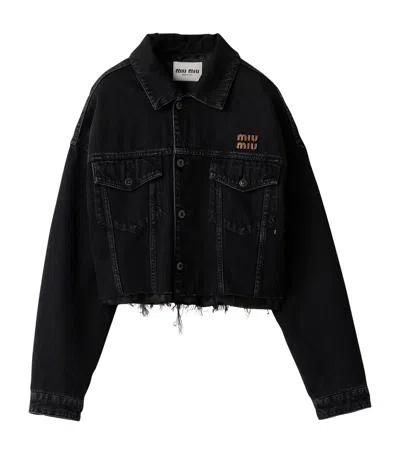 Miu Miu Raw-hem Denim Jacket In Black
