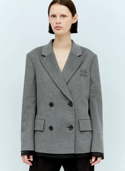 Miu Miu Raw-trims Wool Blazer In Gray