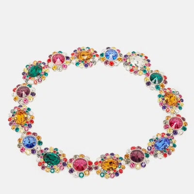 Pre-owned Miu Miu Rebels Multicolor Crystal Silver Tone Necklace