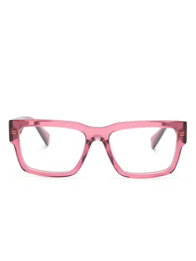 Miu Miu Rectangle-frame Logo-plaque Glasses In Pink