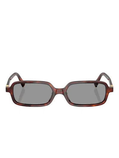 Miu Miu Rectangle Logo-embellished Sunglasses In Brown
