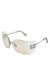 Miu Miu Mu 54ys 80 Rimless Titanium Wrap Sunglasses In Gray