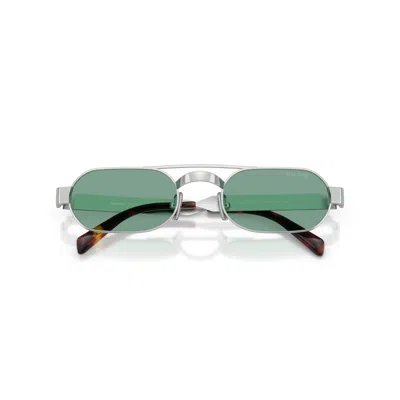 Miu Miu Rectangular Green Lens Sunglasses With Silver Metal Frame