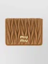 Miu Miu Rectangular Quilted Leather Card Holder In Brown