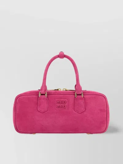 Miu Miu Rectangular Shape Suede Handbag With Top Handles In Pink