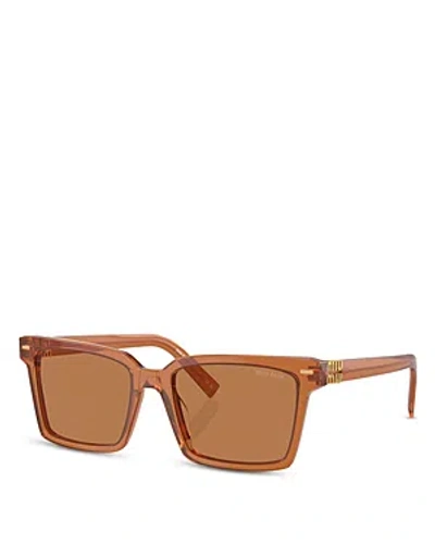Miu Miu Rectangular Sunglasses, 55mm In Orange/orange Solid