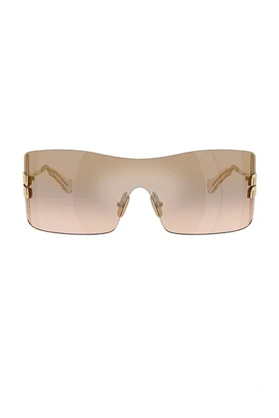 Miu Miu Womens Gold Mu B53s Rectangular-frame Metal Sunglasses In Brown