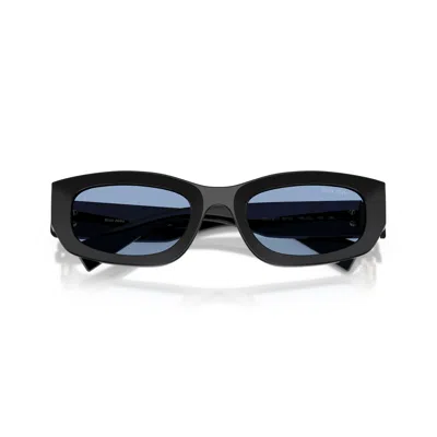 Miu Miu Rectangular Sunglasses With Blue-tinted Lenses And Logo Detail In Black