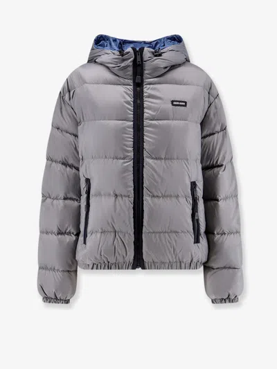 Miu Miu Recycled Material Down Jacket In Grey