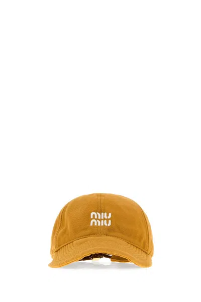 Miu Miu Recycled Nylon Baseball Cap With Leather Trim In Yellow