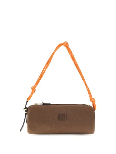 Miu Miu Recycled Polyamide Wallet In Brown