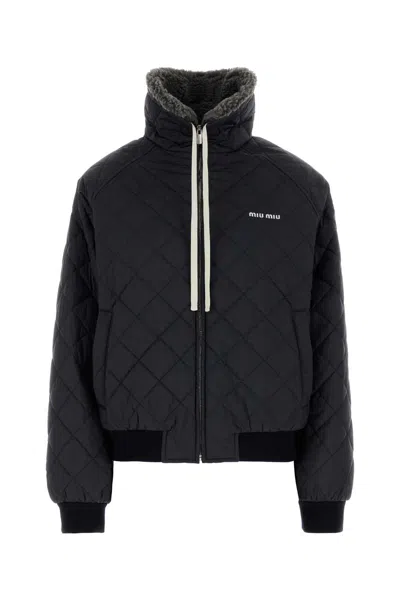 Miu Miu Recycled Polyester Down Jacket In Blue