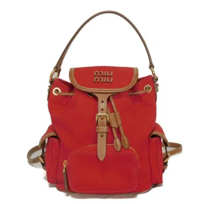 Pre-owned Miu Miu Red Color Cotton Canvas Backpack ()