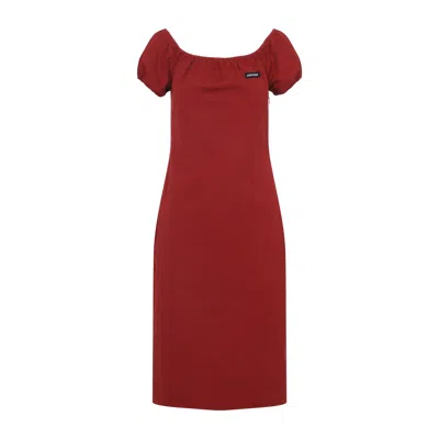 Miu Miu Boat Neckline Cotton Poplin Midi Dress In Red