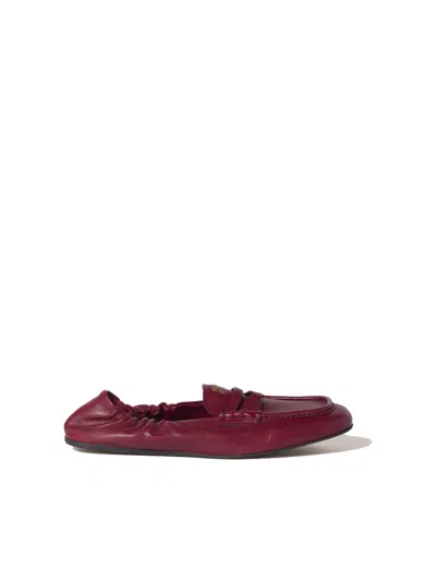 Miu Miu Logo Ruched Leather Loafers In Rubino