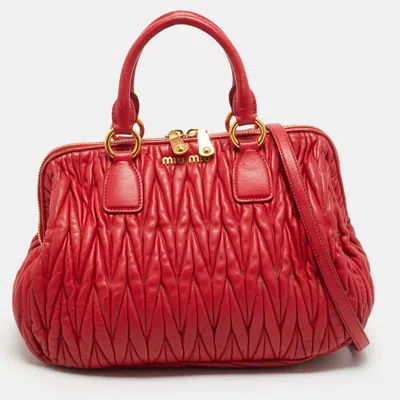 Pre-owned Miu Miu Red Matelasse Leather Frame Satchel