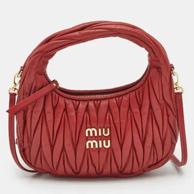 Pre-owned Miu Miu Red Matelassé Leather Wander Mini Hobo