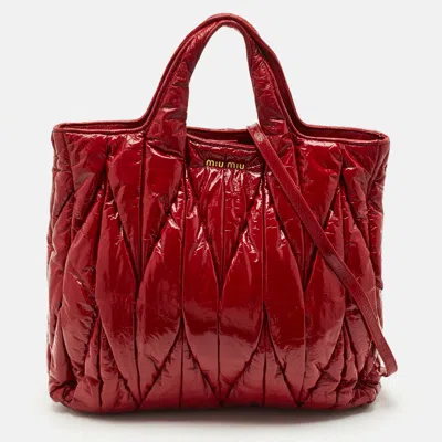 Pre-owned Miu Miu Red Matelasse Patent Leather Shopper Tote