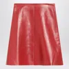 Miu Miu Logo Patch Mini Leather Skirt In Red