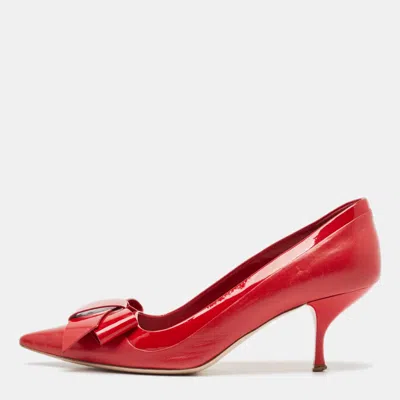Pre-owned Miu Miu Red Patent And Leather Bow Pumps Size 39