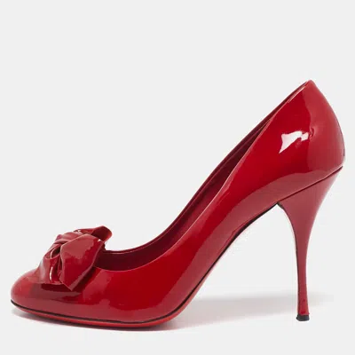 Pre-owned Miu Miu Red Patent Leather Bow Round Toe Pumps Size 40