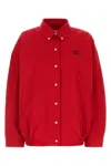 Miu Miu Button-down Red Cotton Jacket With Embroidered Logo In Red