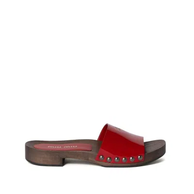 Miu Miu Studded Open Toe Flat Sandals In Red