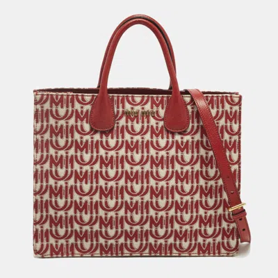 Pre-owned Miu Miu Red Signature Jacquard And Leather Tote