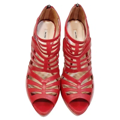 Pre-owned Miu Miu Red Strappy High Heel Platform Shoes By