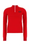 Miu Miu Half-zip Knitted Sweater In Red