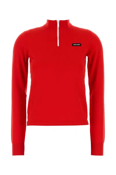 MIU MIU RED STRETCH NYLON T-SHIRT