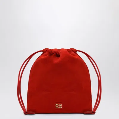 Miu Miu Red Suede Pouch In Grey
