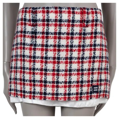 Pre-owned Miu Miu Red White Blue Wool 2022 Plaid Tweed Mini Skirt 42 M