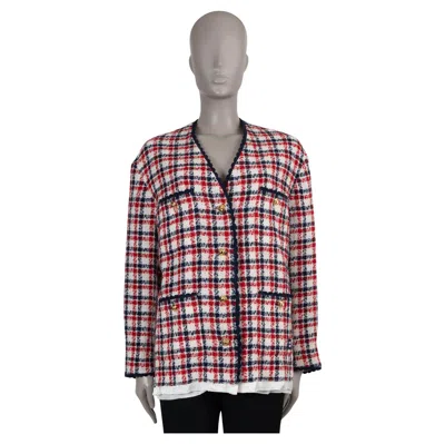 Pre-owned Miu Miu Red White Blue Wool 2022 Plaid Wool Blazer Jacket 40 S