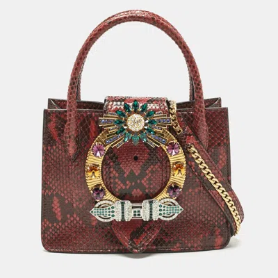 Pre-owned Miu Miu Red/black Snakeskin Crystals Embellished Flap Tote