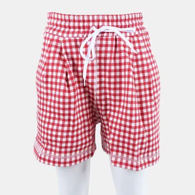 Pre-owned Miu Miu Red/white Cotton Elastic Waistband Half Pants Size S
