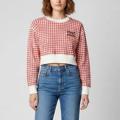 Pre-owned Miu Miu Red/white Gingham Print Knit Cropped Sweatshirt Xs
