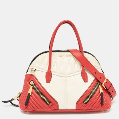 Pre-owned Miu Miu Red/white Leather Biker Dome Satchel