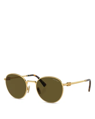 Miu Miu Regarde Metal Round Sunglasses, 50mm In Gold/brown Solid