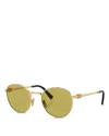 Miu Miu Logo Metal Round Sunglasses In Gold/yellow Solid