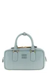 Miu Miu Nappa Leather Rectangular Handbag With Top Handles In Blue