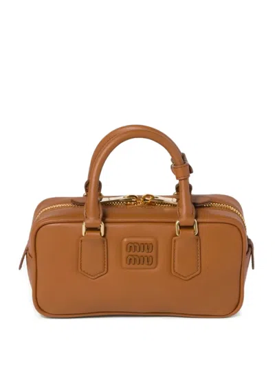 Miu Miu Regular Arcadie Leather Tote Bag In Brown