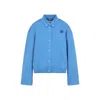 Miu Miu Button-down Collar Cotton Jacket With Elastic Hem In Blue