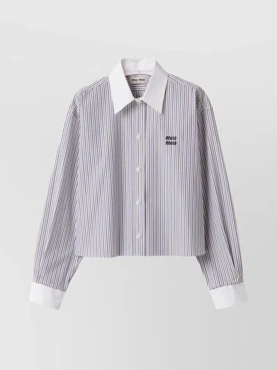 Miu Miu Removable Collar Striped Poplin Shirt In Blue