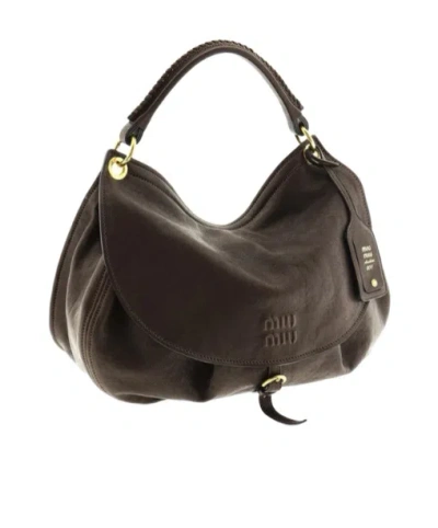 Miu Miu Rendez-vous Leather Tote Bag In Brown