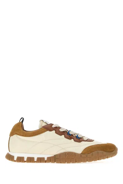 Miu Miu Re-nylon And Suede Sneaker In White