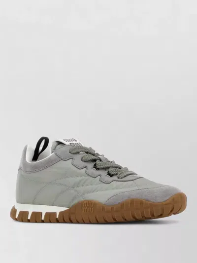 Miu Miu Renylon Suede Laceup Sneakers Rubber Sole In Multi