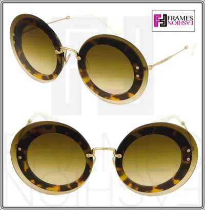 Pre-owned Miu Miu Reveal 10r White Brown Havana Gold Round Sunglasses Mu10rs